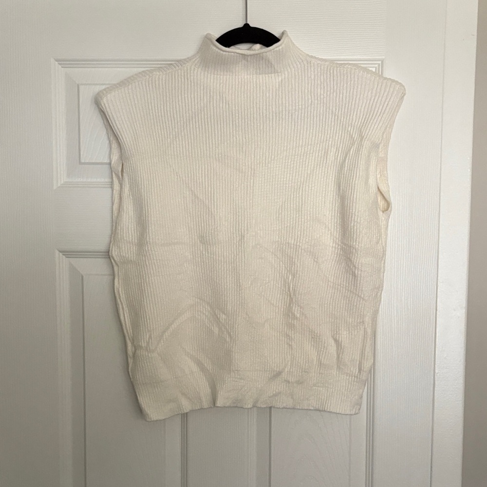 Cream Sleeveless Turtleneck Sweater